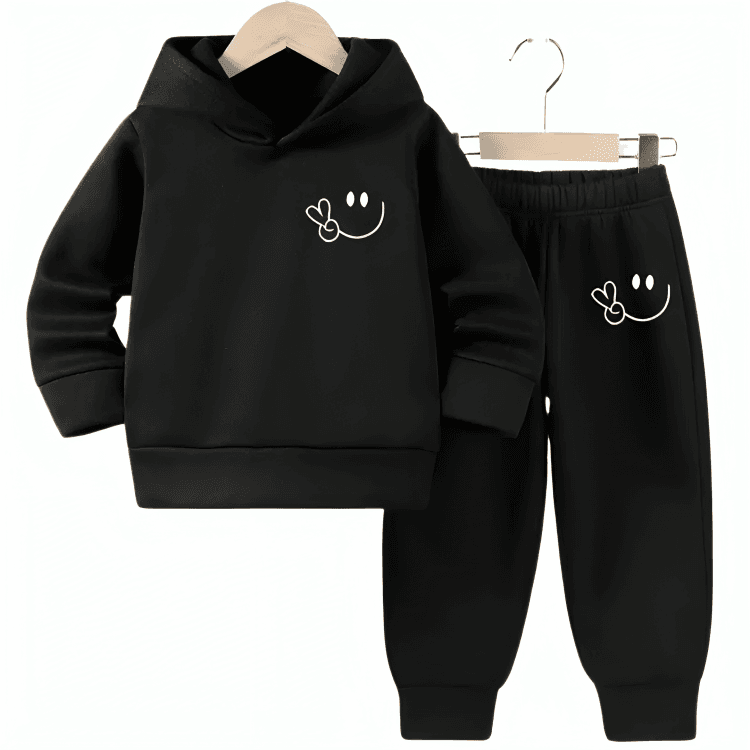 Smiley Fleece Hoodie Tracksuit - Kin Trends