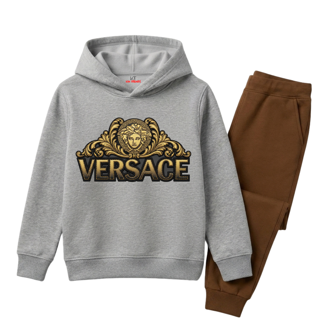 VRSC D5 Grey & Brown Luxury  Baroque Gold Winter Hoodie Suit