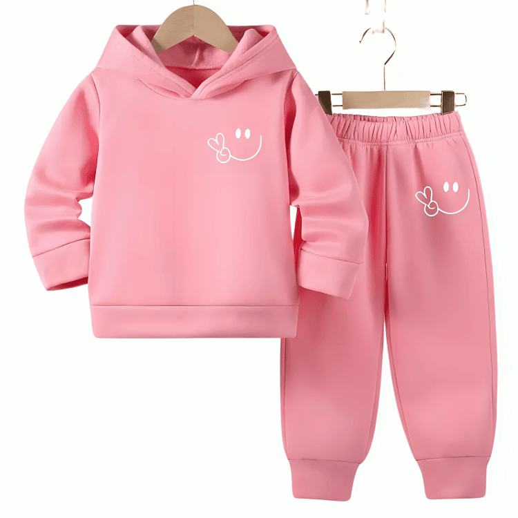 Smiley Fleece Hoodie Tracksuit - Kin Trends