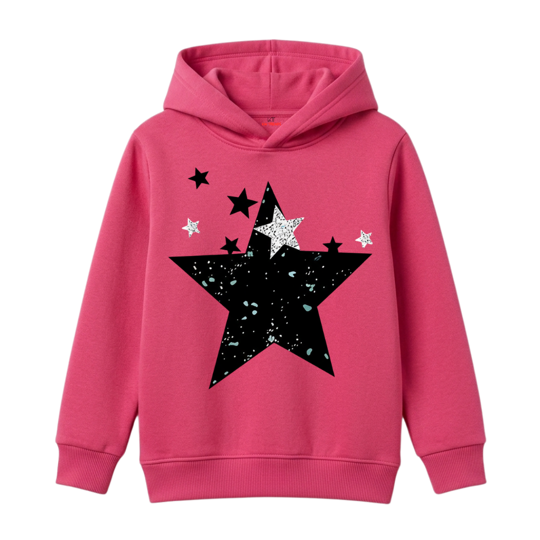 Abstract Distressed Galaxy Star Cluster Graphic Kids Winter Fleece Hoodie