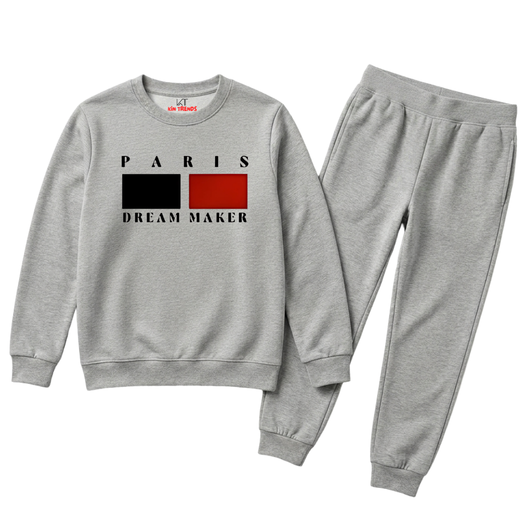 Kids Light Grey Paris Block Print Winter Clothing Set