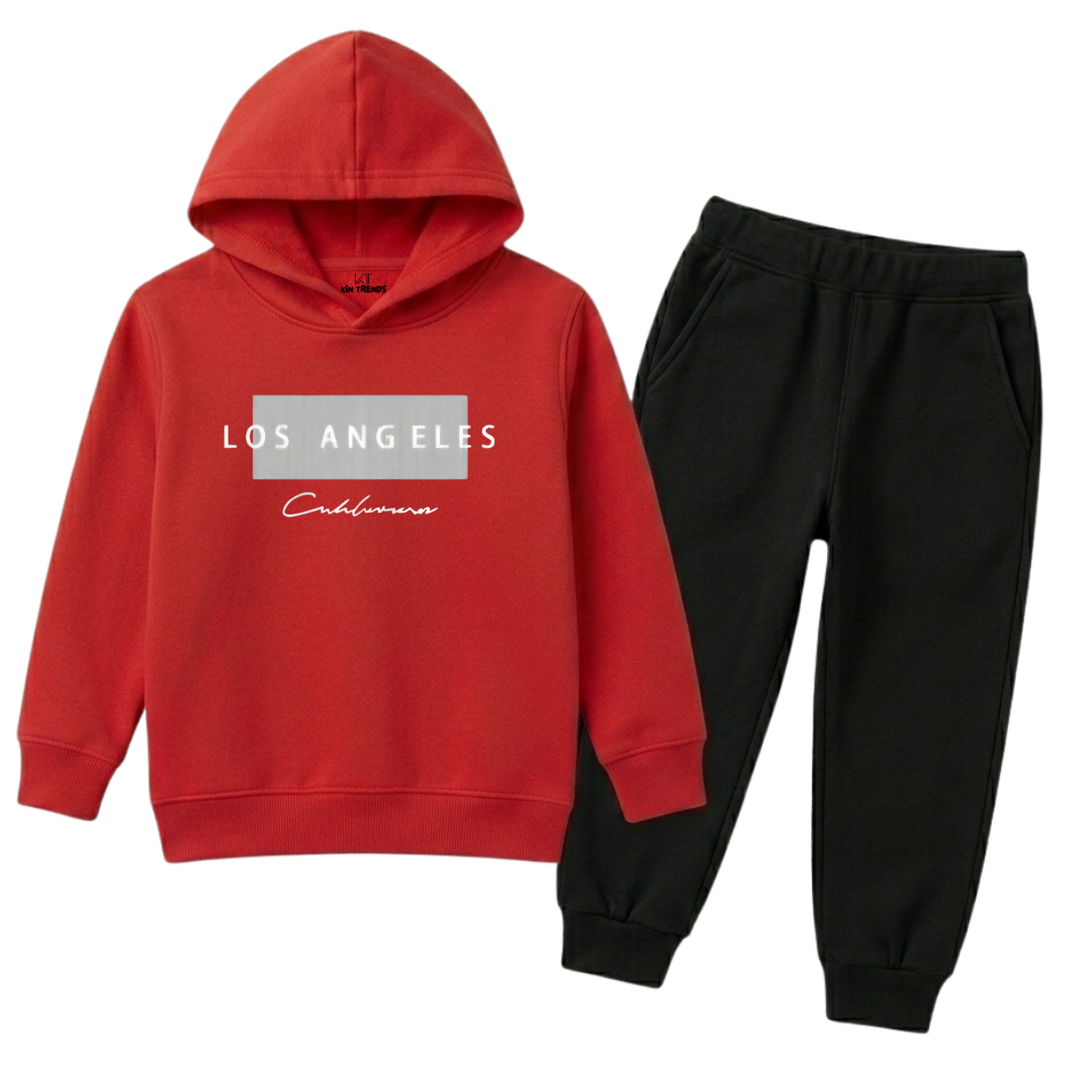 Los Angeles Minimalist Kids Winter Fleece Tracksuit - 2 Pcs