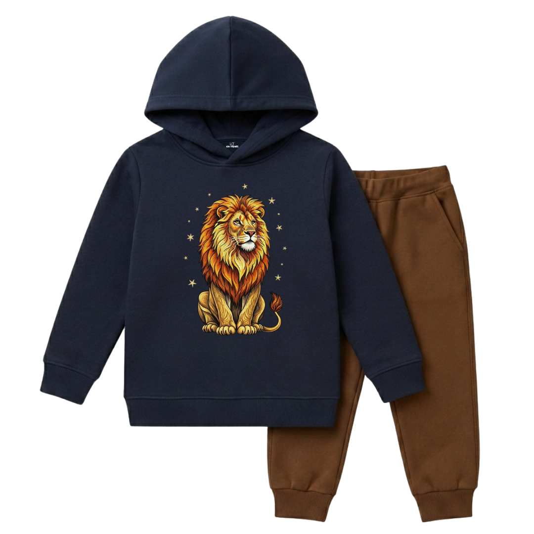 Boys Navy & Brown Simba Graphic Fleece Tracksuit for Winter