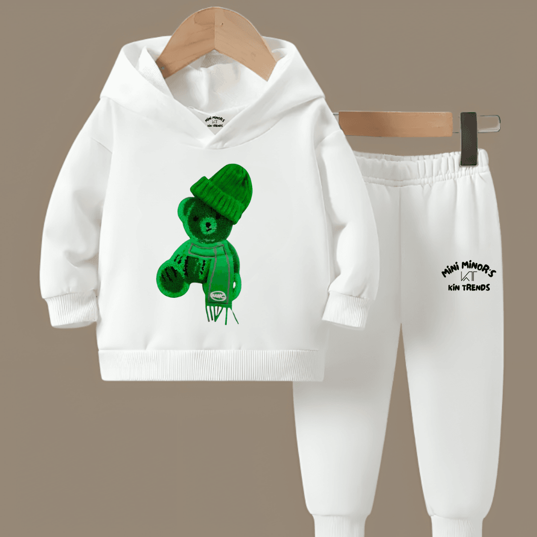 Printed Greeny Bear Fleece Hoodie Tracksuit - Kin Trends