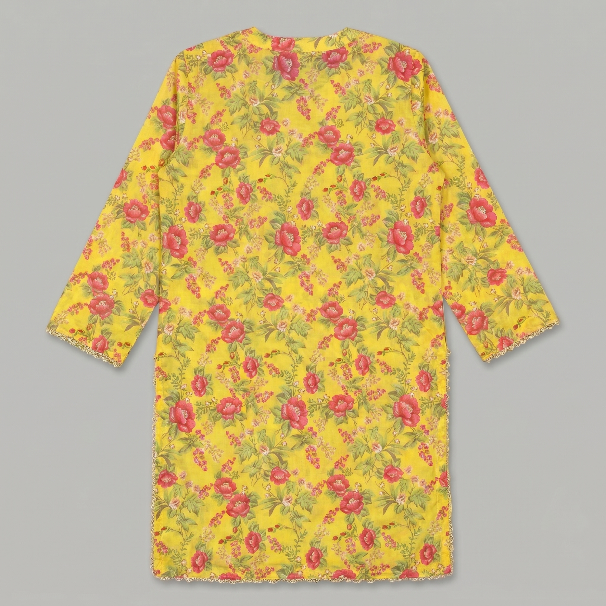 Yellow Flora – 2 Piece Premium Lawn Kurta Trouser for Girls