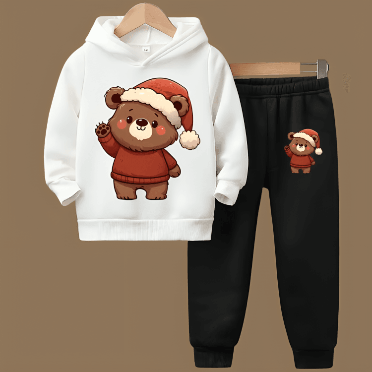 Bear Printed Fleece Hoodie Tracksuit - Kin Trends