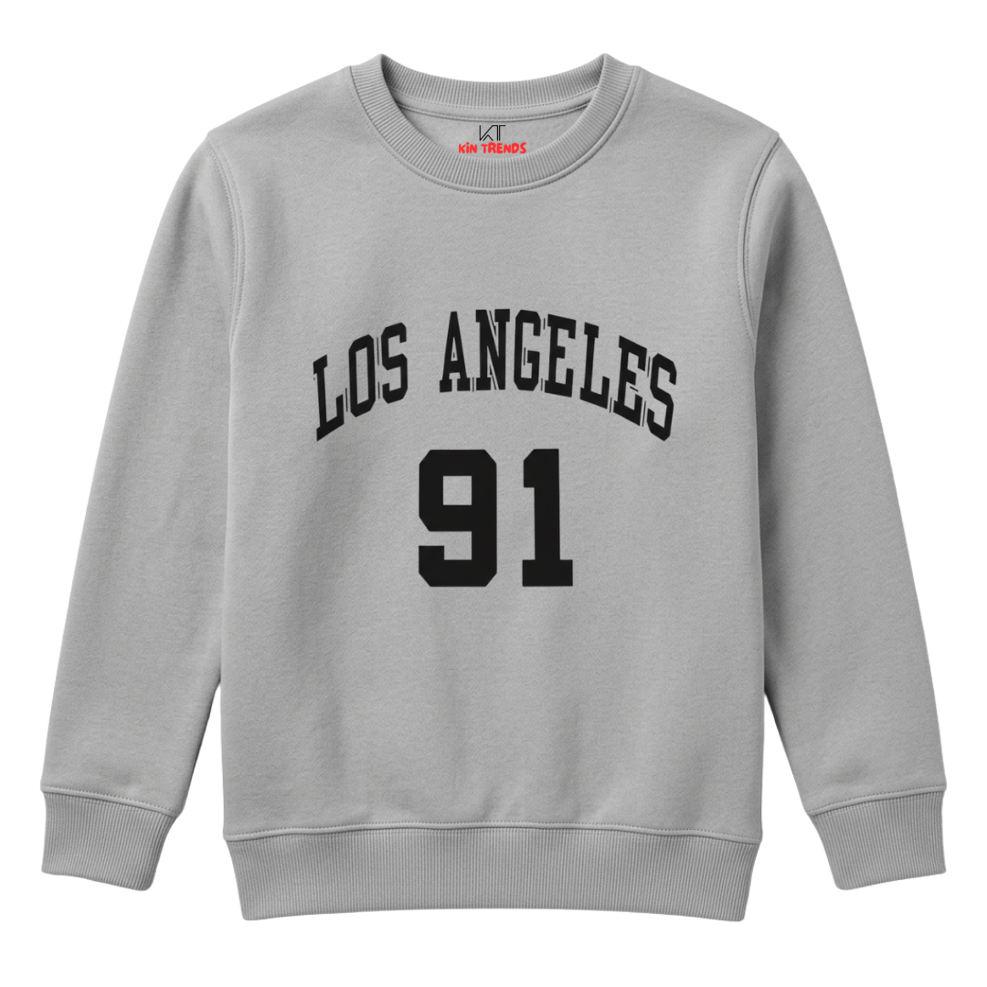 Los Angeles 91 Varsity Typography Printed Kids Winter Sweatshirt
