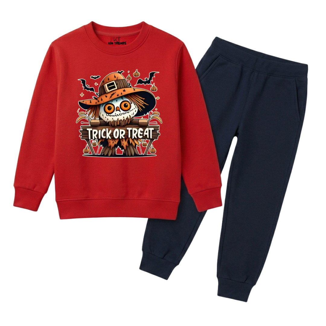 Trick or Treat Printed Kids Winter Sweatshirt Tracksuit - 2 Pcs