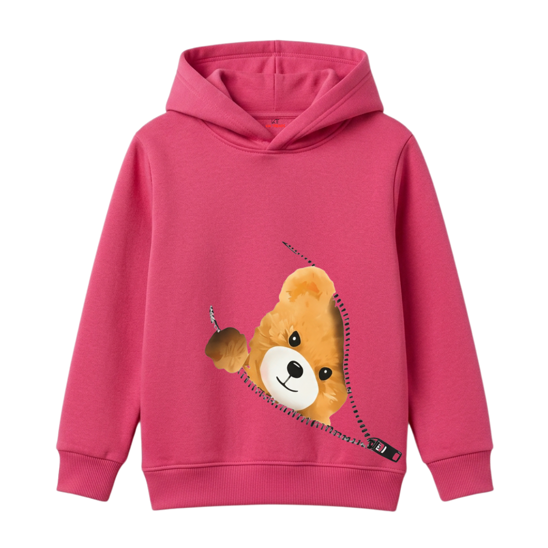 Cute Peekaboo Teddy Bear Zipper Graphic Kids Winter Fleece Hoodie