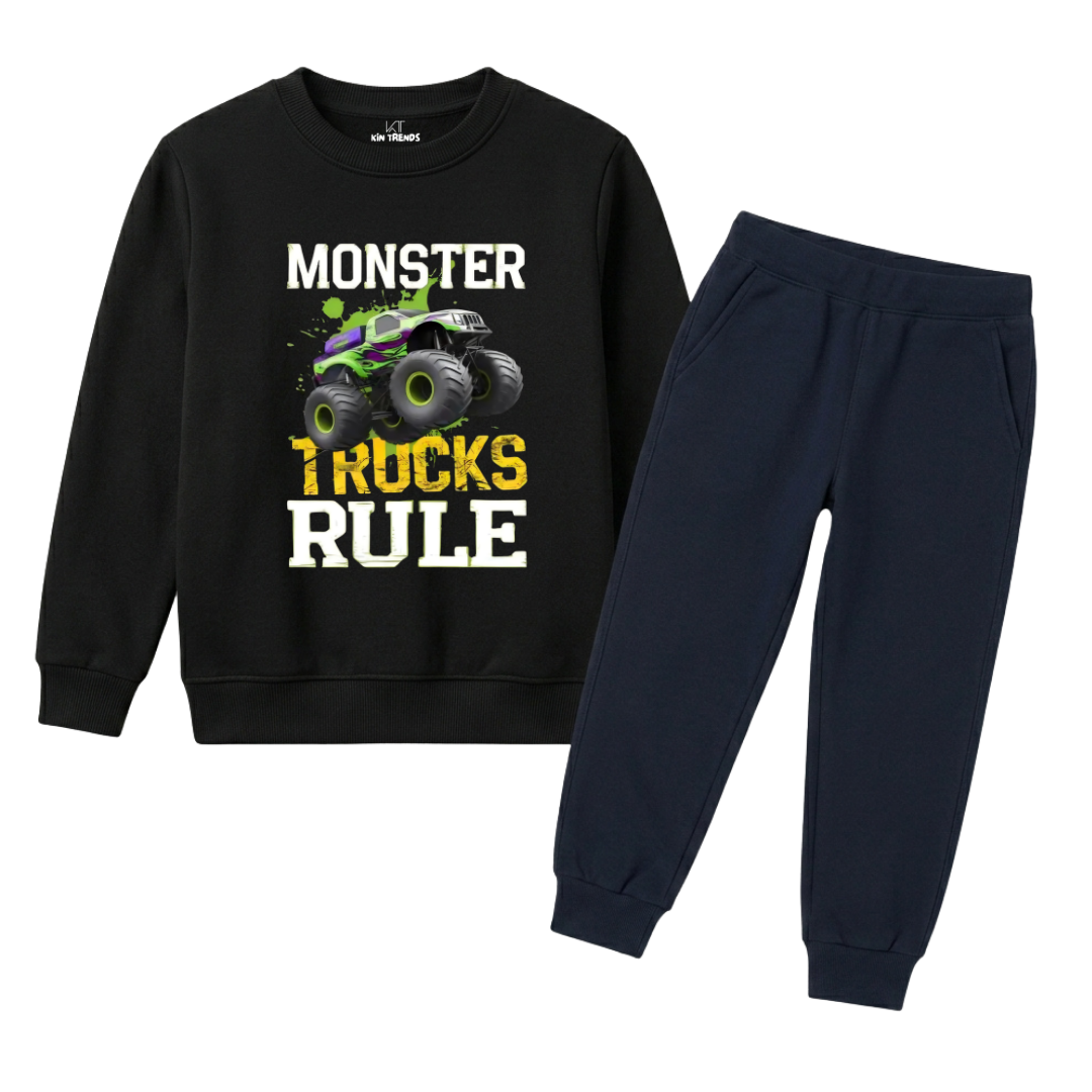 Boys Black & Navy Blue Big Wheels Mud Truck Winter Suit
