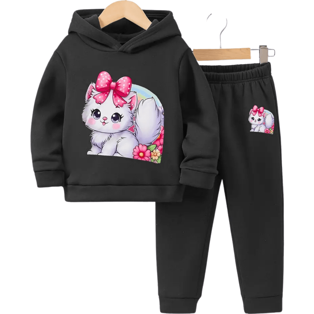 Girls Cat Fleece Hoodie Tracksuit - Kin Trends