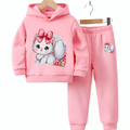 Girls Cat Fleece Hoodie Tracksuit - Kin Trends