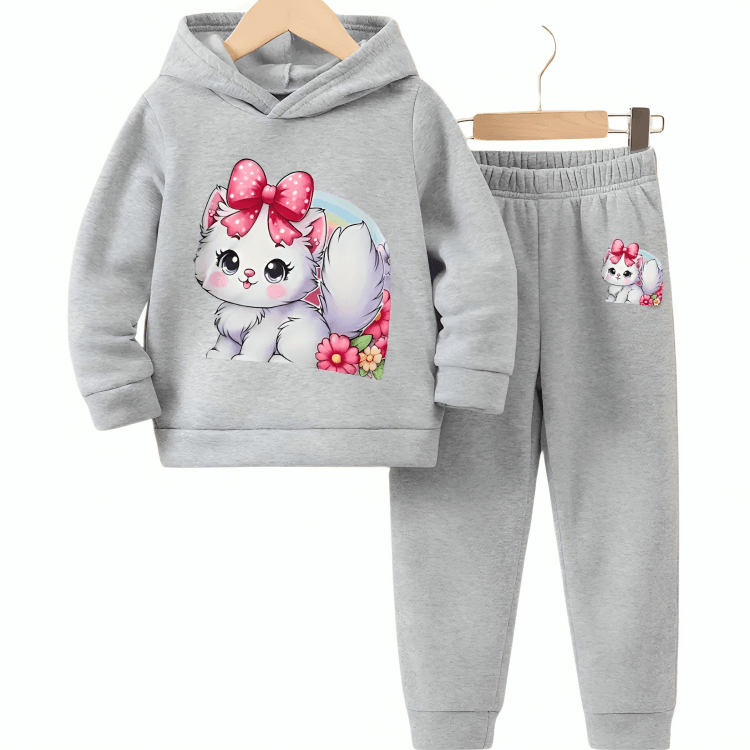 Girls Cat Fleece Hoodie Tracksuit - Kin Trends