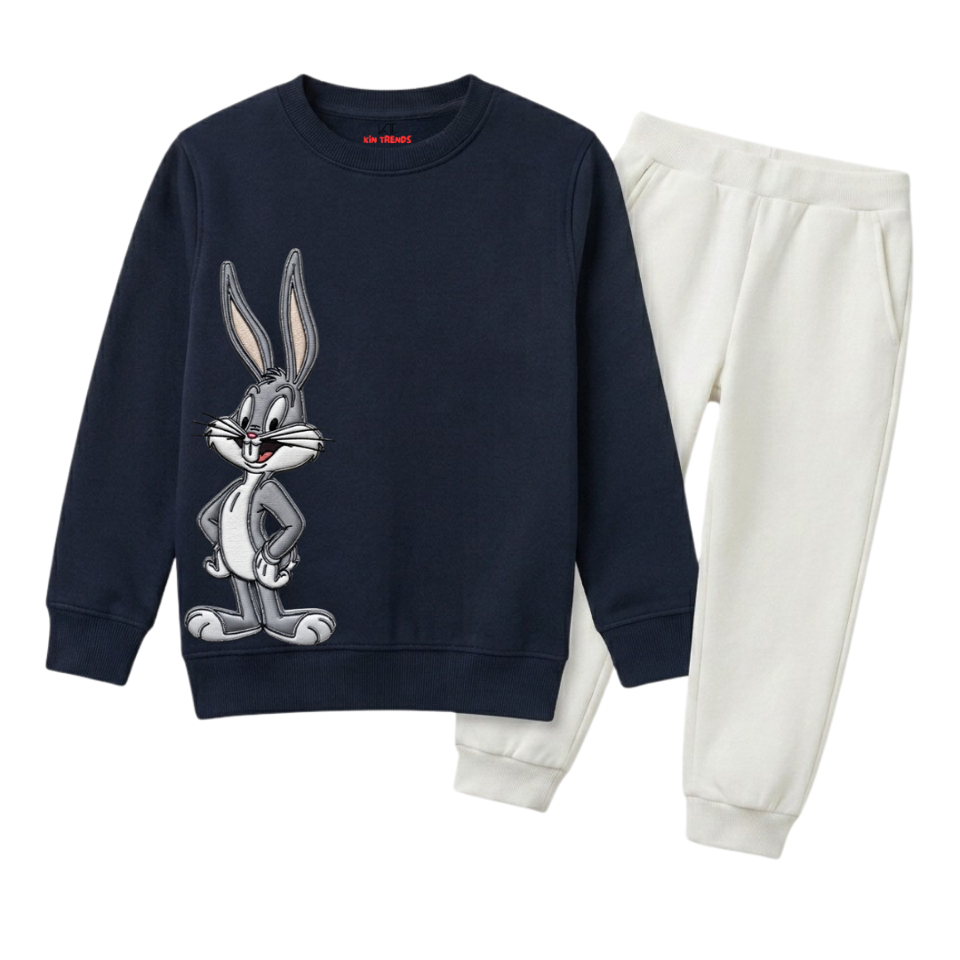 Bugs Bunny Cartoon Character Graphic Printed Kids Winter Sweatshirt Tracksuit - 2 Pcs