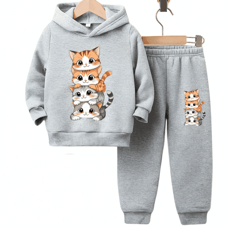 Cats Fleece Hoodie Tracksuit - Kin Trends
