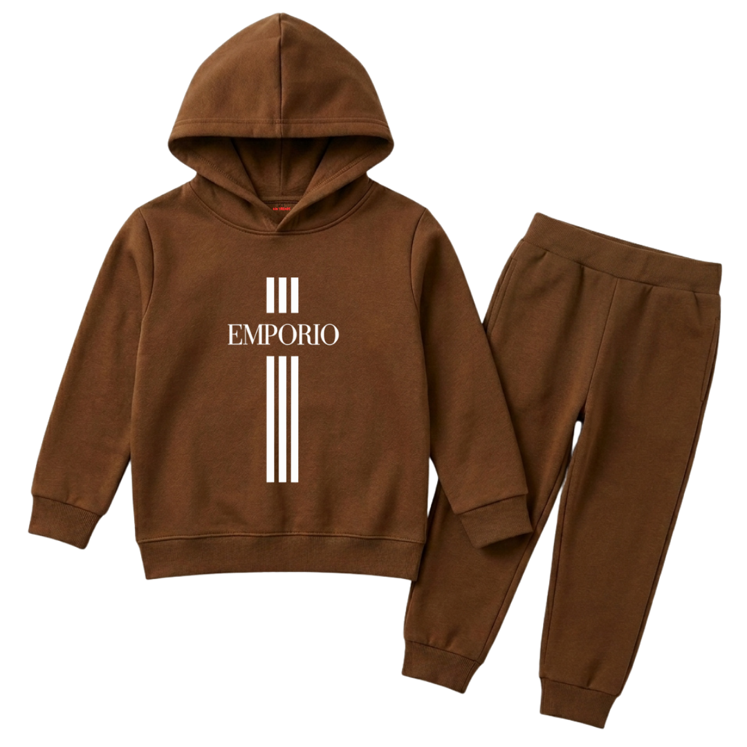 Emporio Athletic Stripes Printed Kids Winter Fleece Tracksuit - 2 Pcs
