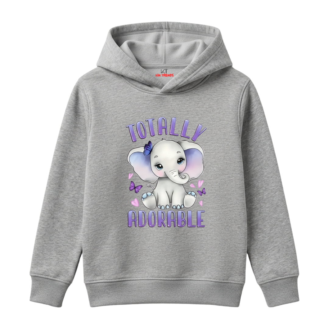Totally Adorable Baby Elephant Butterfly Slogan Kids Winter Fleece Hoodie