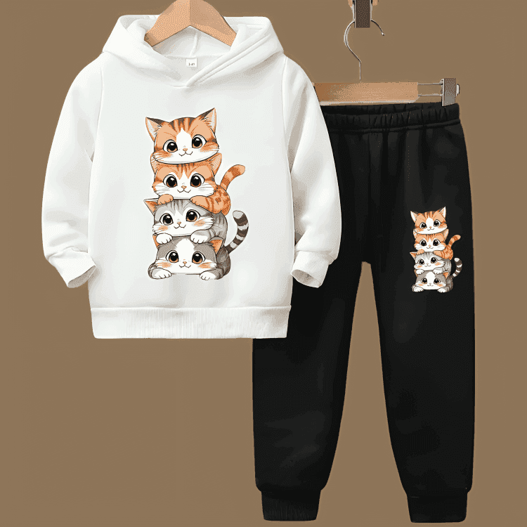Cats Fleece Hoodie Tracksuit - Kin Trends