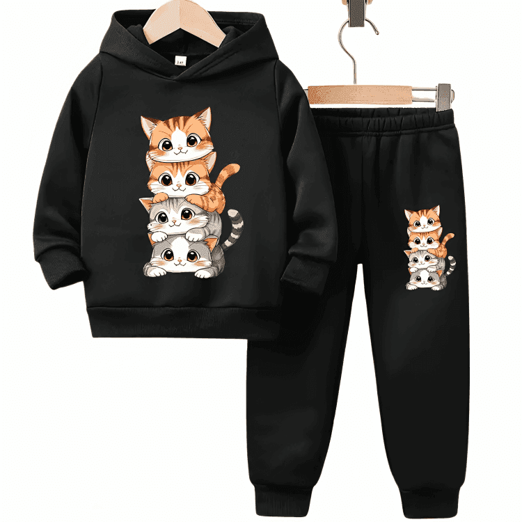 Cats Fleece Hoodie Tracksuit - Kin Trends