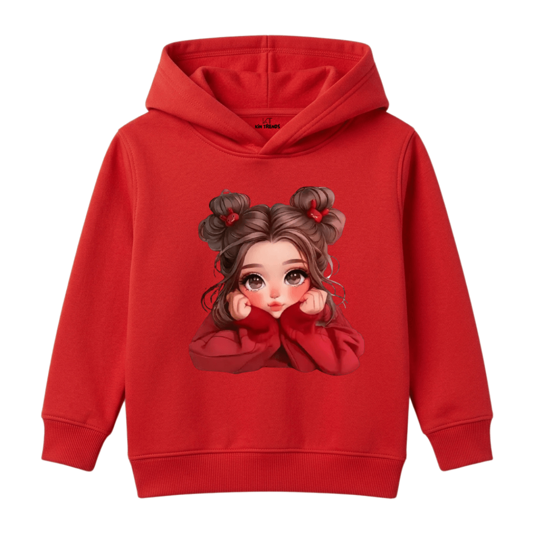 Cute Anime Girl Double Bun Hair Illustration Kids Winter Fleece Hoodie