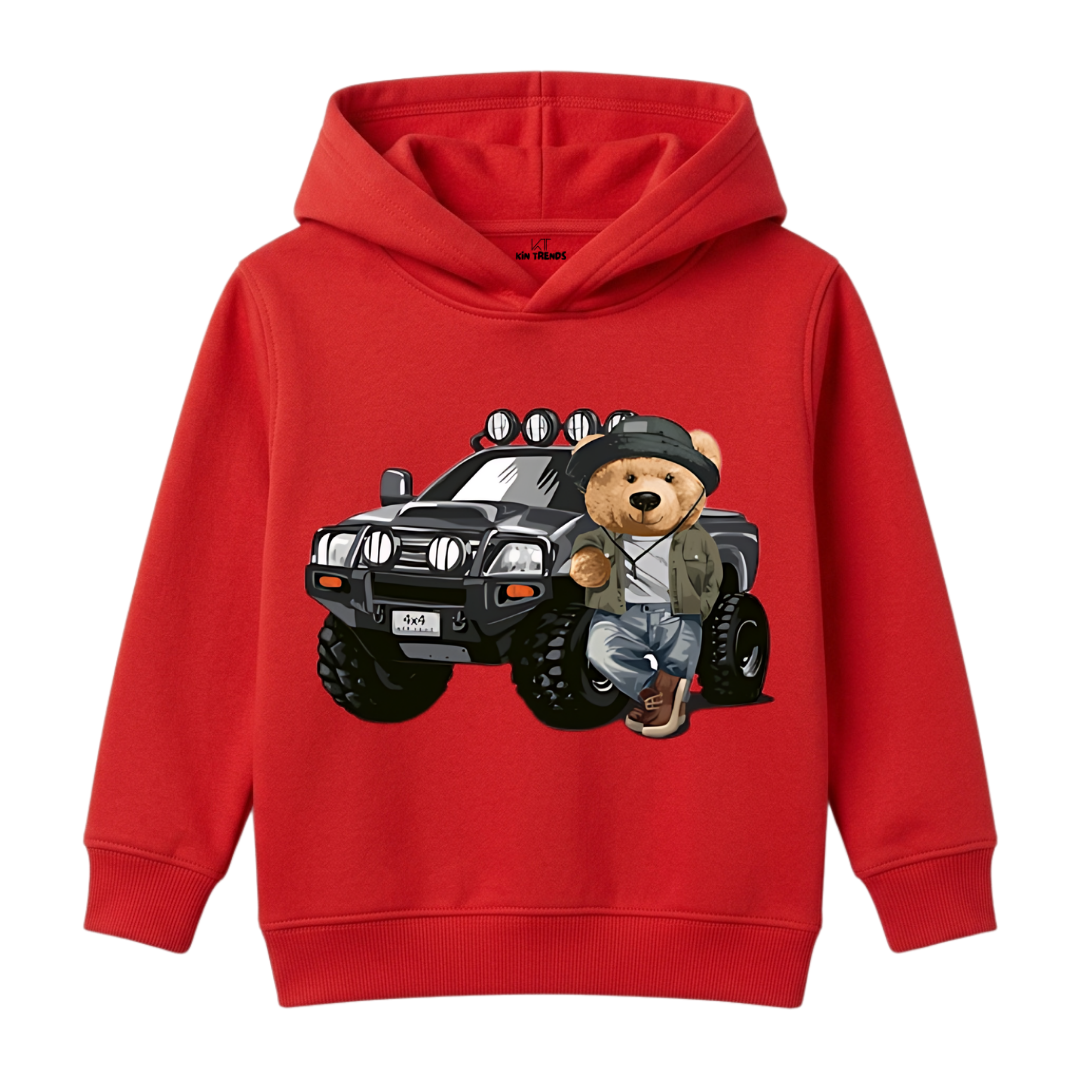 Adventure 4x4 Off-Road Jeep Cool Teddy Bear Kids Winter Fleece Hoodie