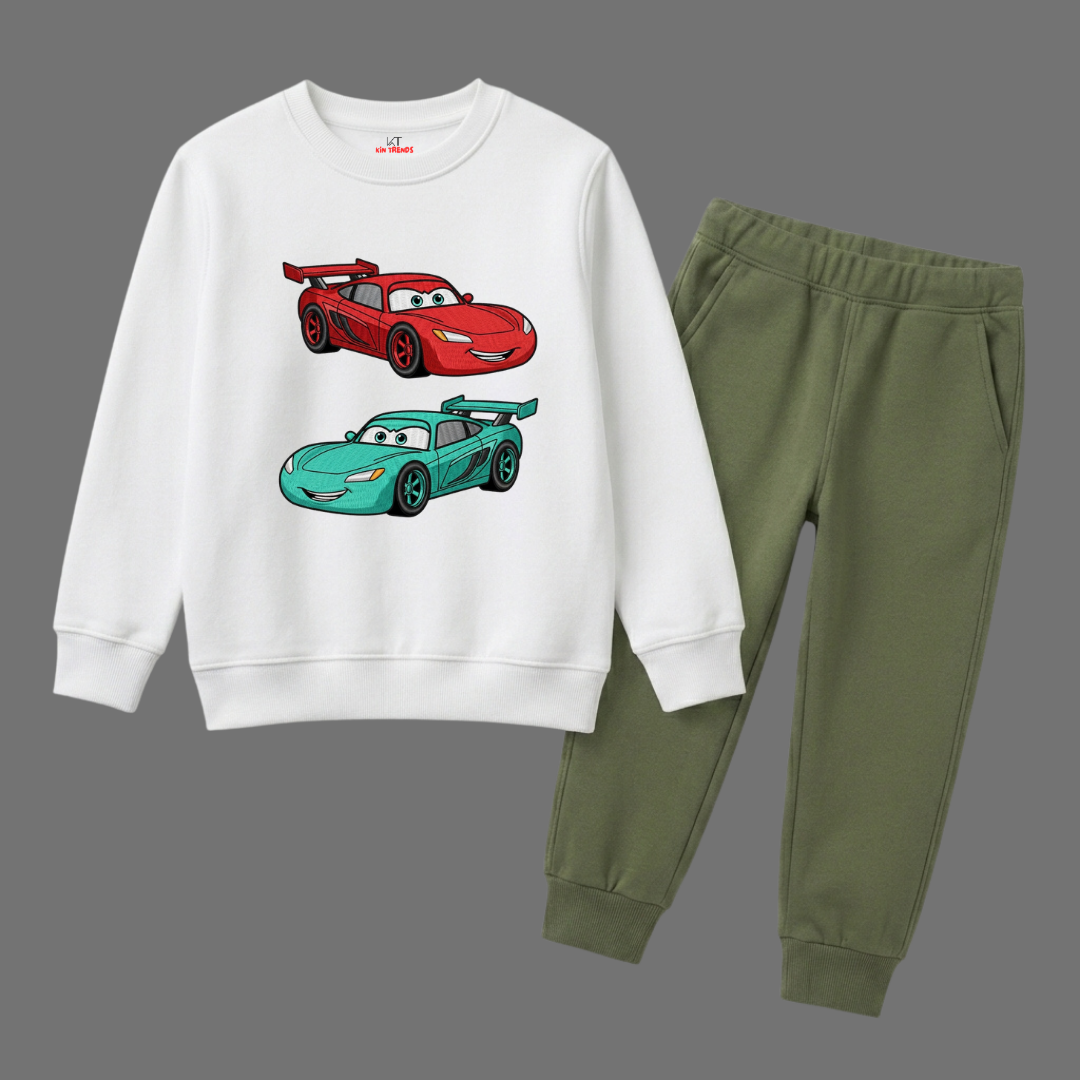 Lightning McQueen Printed Kids Winter Sweatshirt Tracksuit - 2 Pcs