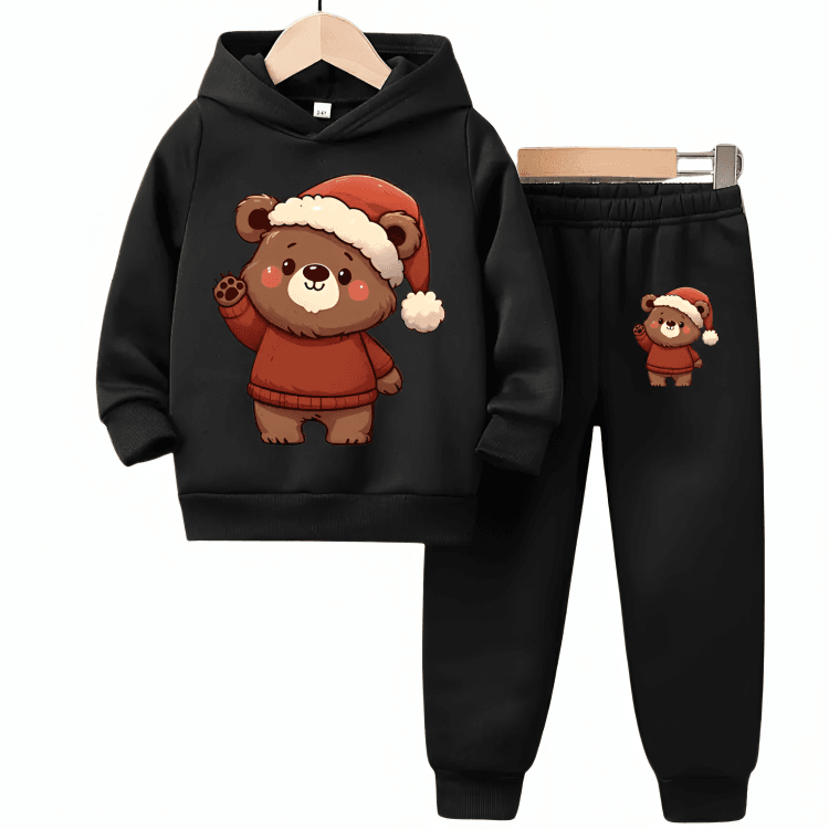 Bear Printed Fleece Hoodie Tracksuit - Kin Trends