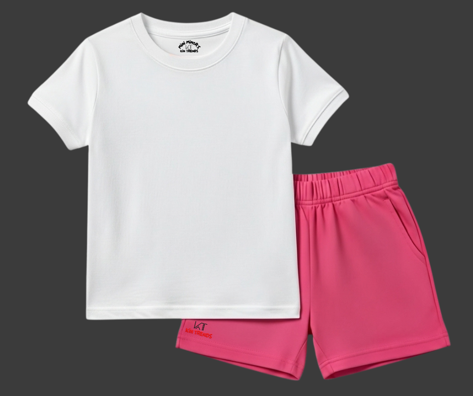 Contrast Color Plain Shorts Set