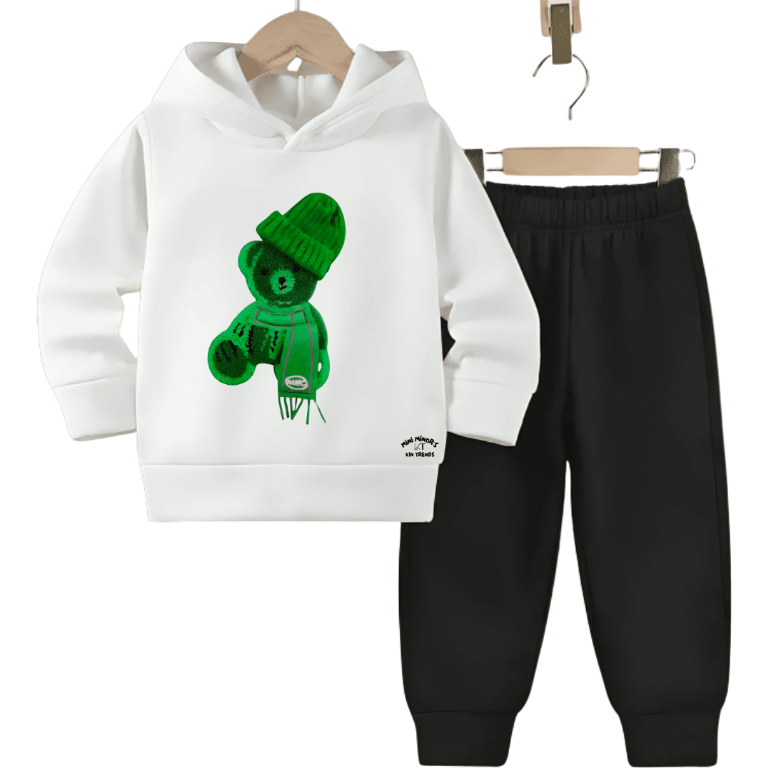 Printed Greeny Bear Fleece Hoodie Tracksuit - Kin Trends