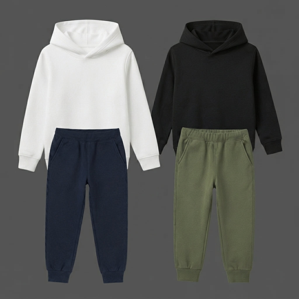 Pack Of 2 Plain Contrast Color Winter Fleece Hoodie Tracksuits CC2