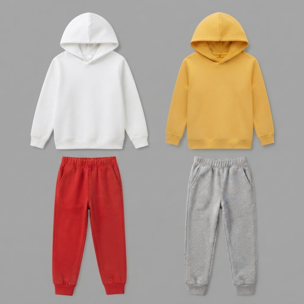 Pack Of 2 Plain Contrast Color Winter Fleece Hoodie Tracksuits CC3