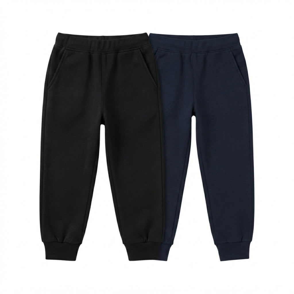 Pack Of 2 Black - Navy Premium Kids Winter Fleece Trousers
