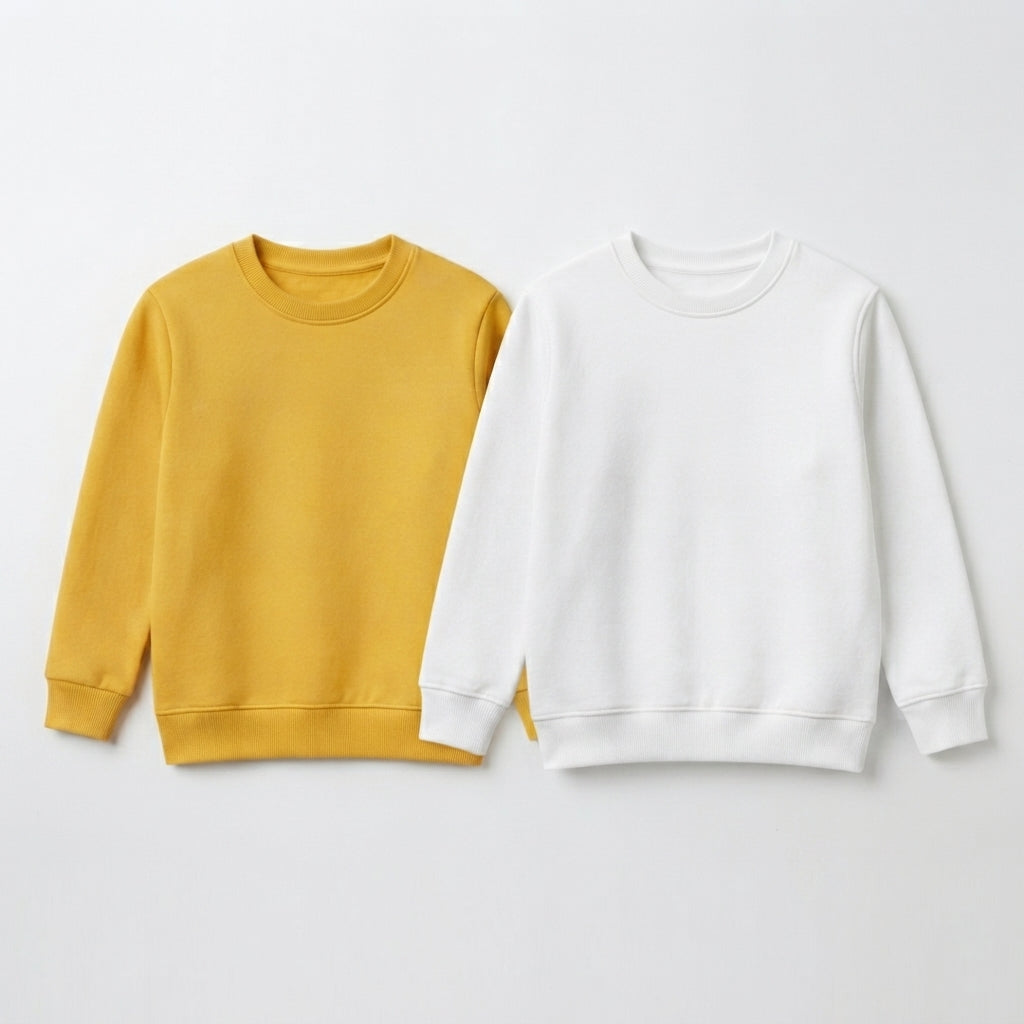 Pack Of 2 Yellow, White Premium Kids Winter Crewneck Sweatshirts