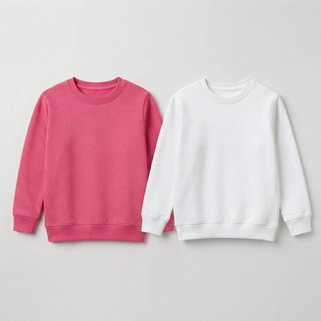 Pack Of 2 Pink, White Premium Kids Winter Crewneck Sweatshirts