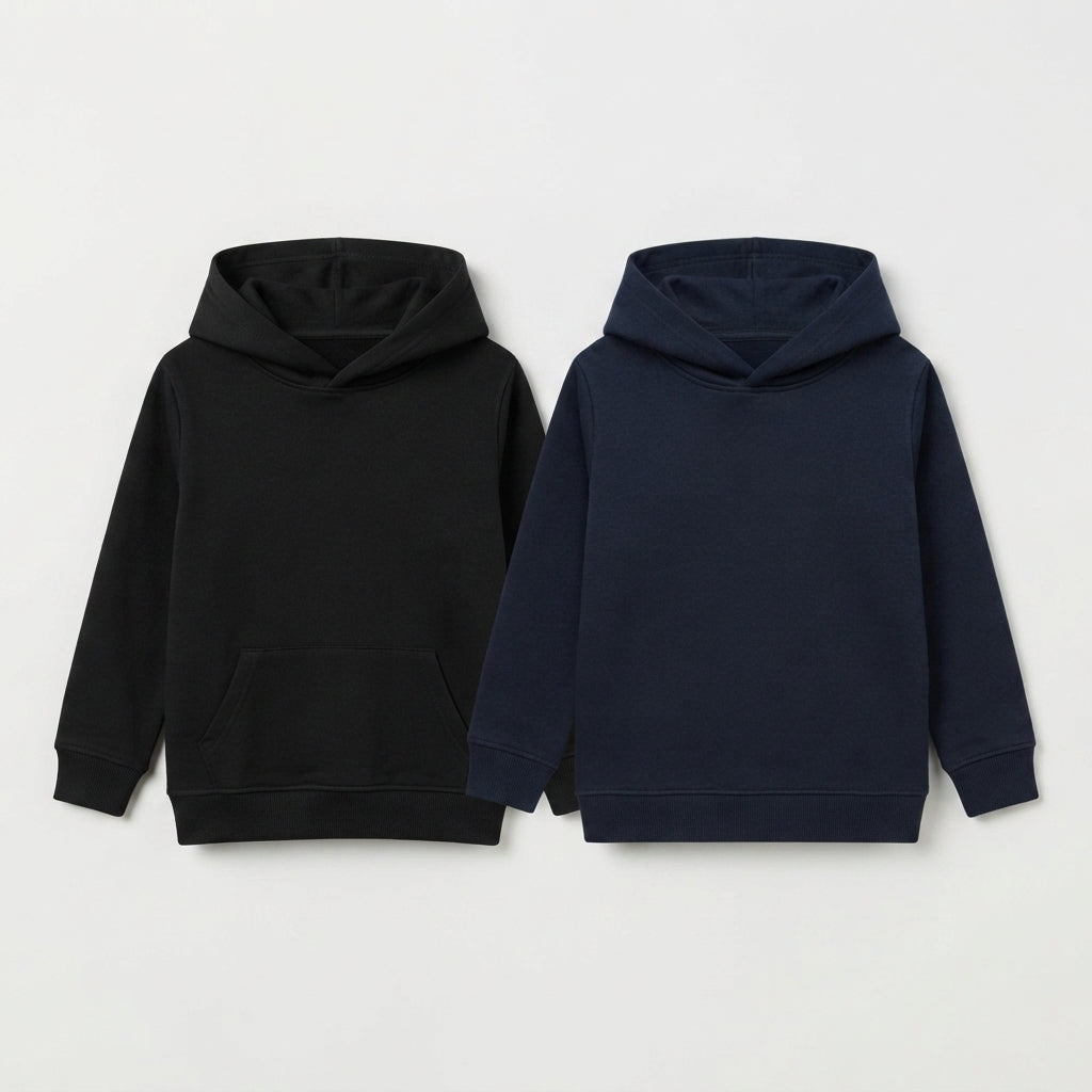 Pack Of 2 Hoodies Navy & Black Kids Ultimate Winter Fleece Pullover Hoodies