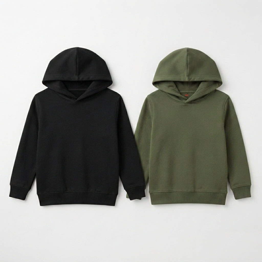 Pack Of 2 Black, Olive Kids Ultimate Winter Fleece Pullover Hoodies - Kin Trends