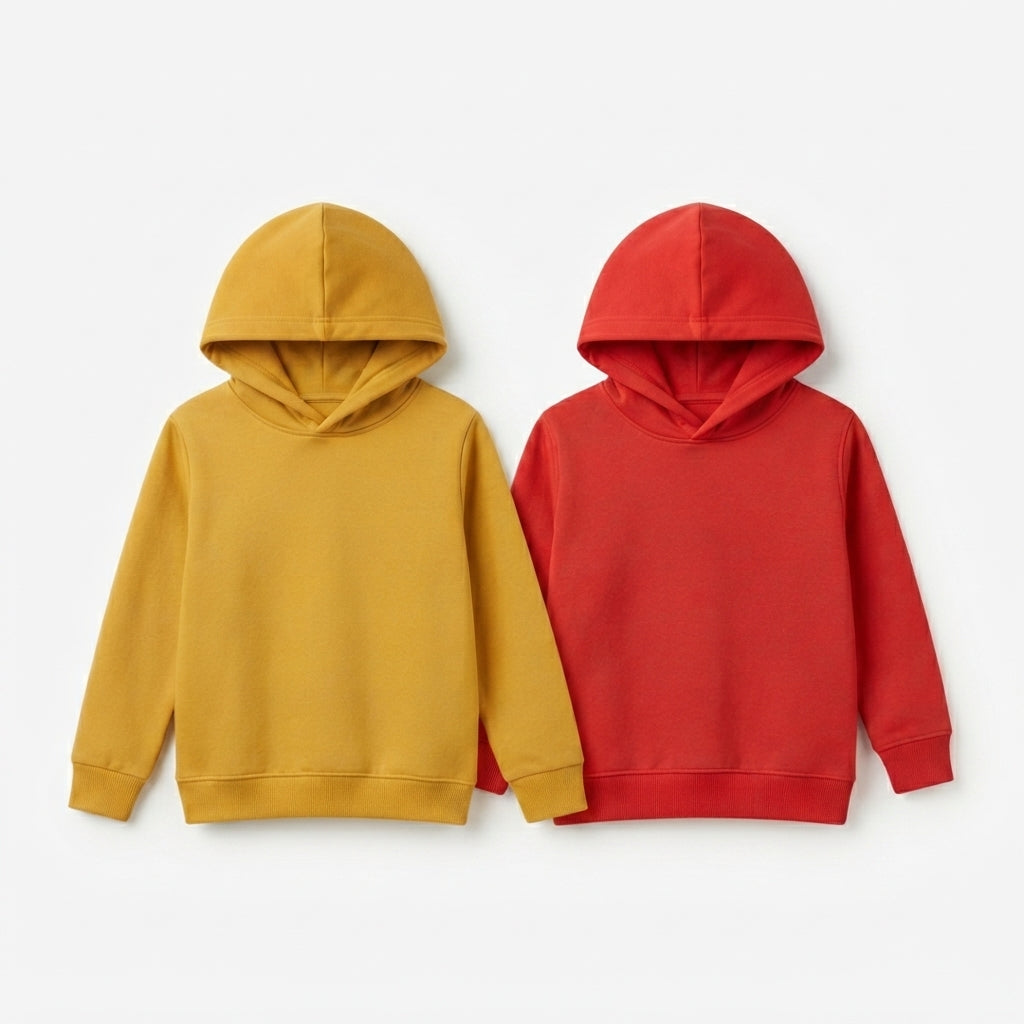 Pack Of 2 Hoodies Yellow & Red Kids Ultimate Winter Fleece Pullover Hoodies