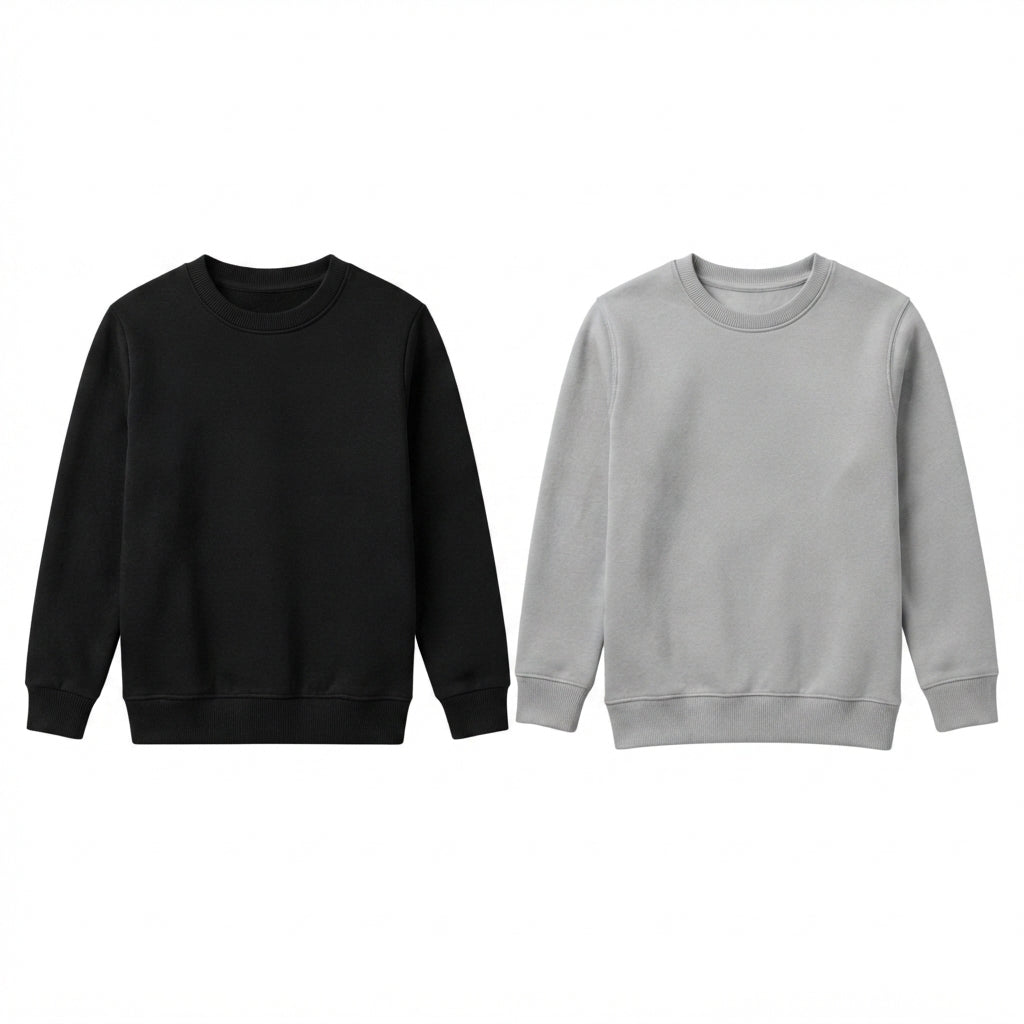 Pack Of 2 Black, Gray Premium Kids Winter Crewneck Sweatshirts