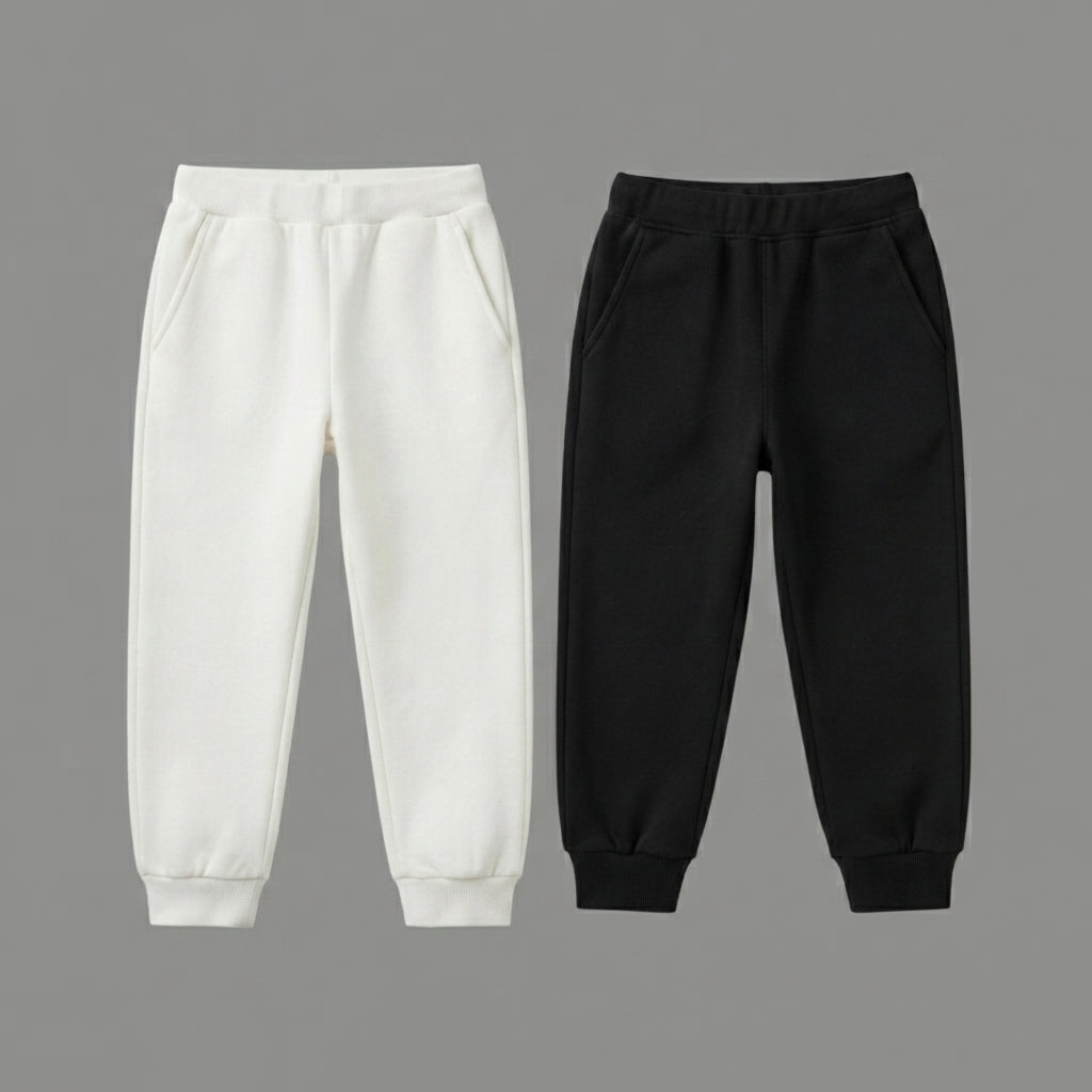Pack Of 2 Black - White Premium Kids Winter Fleece Trousers