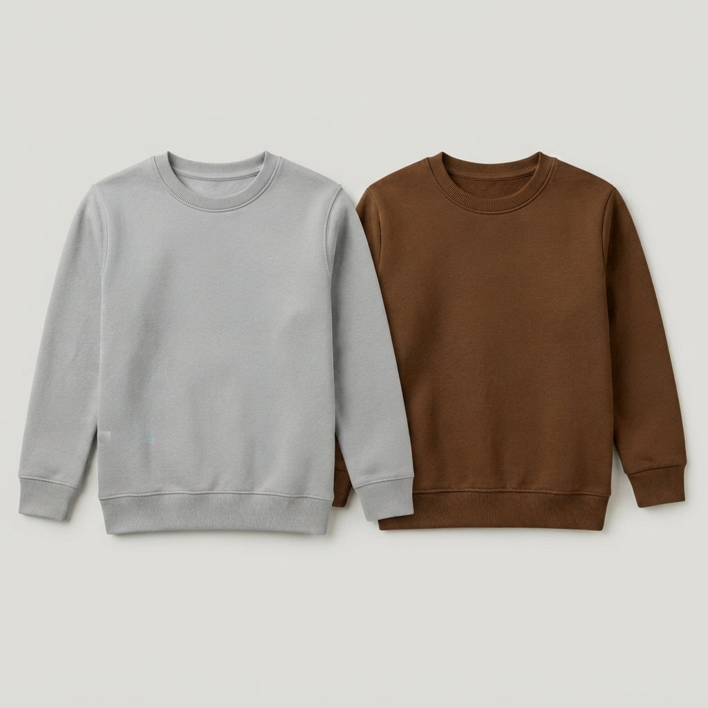 Pack Of 2 Gray, Brown Premium Kids Winter Crewneck Sweatshirts