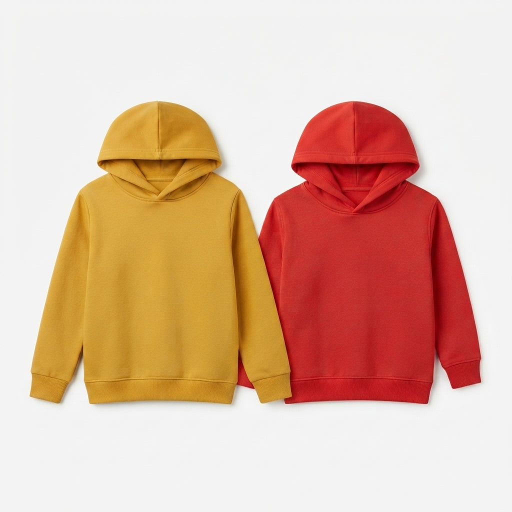 Pack Of 2 Hoodies Yellow & Red Kids Ultimate Winter Fleece Pullover Hoodies