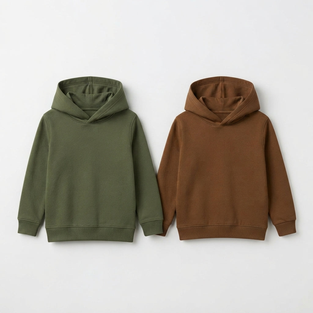 Pack Of 2 Hoodies Olive & Brown Kids Ultimate Winter Fleece Pullover Hoodies