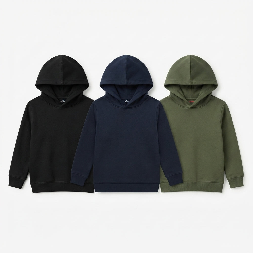 Pack Of 3 Kids Urban Streetwear Plain Winter Fleece Hoodies CC3