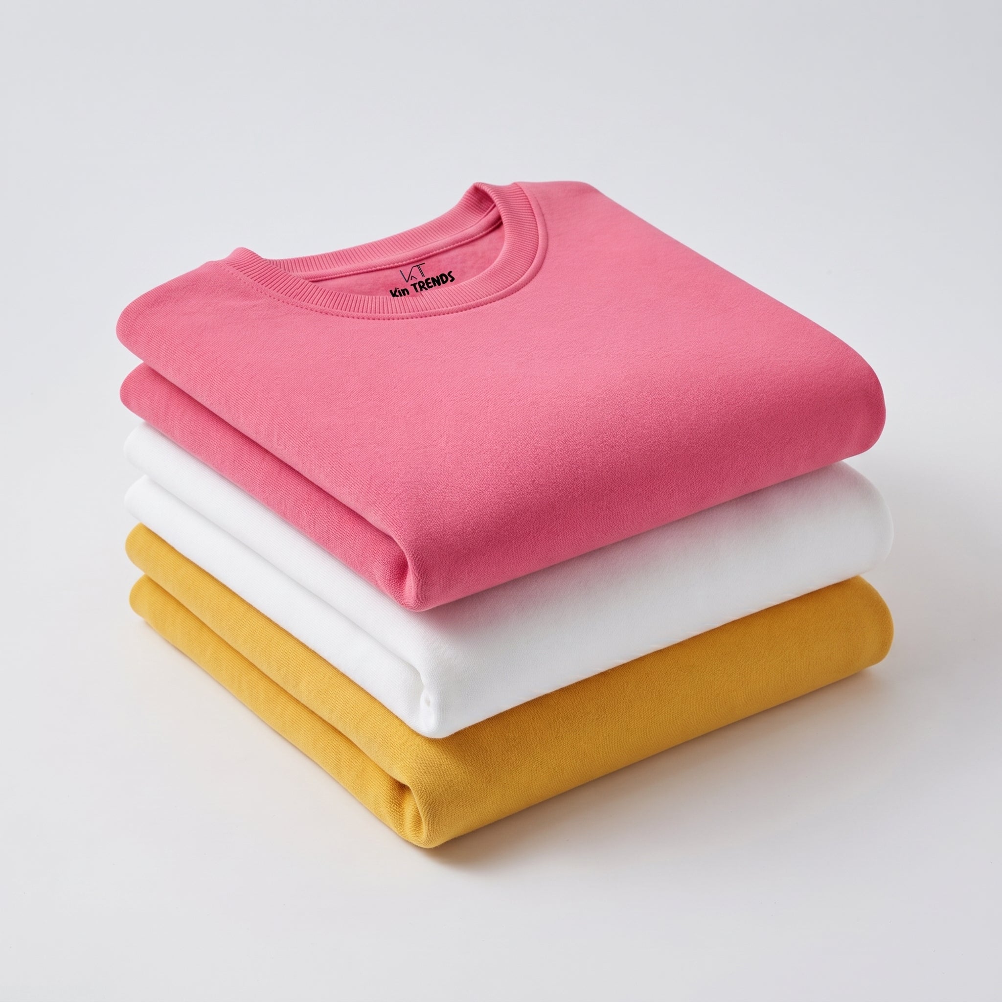 Pack Of 3 Pink, White, Yellow Plain Kids Casual Winter Fleece Sweatshirts Bundle