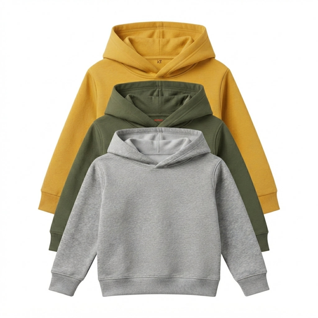 Pack Of 3 Kids Urban Streetwear Plain Winter Fleece Hoodies CC2