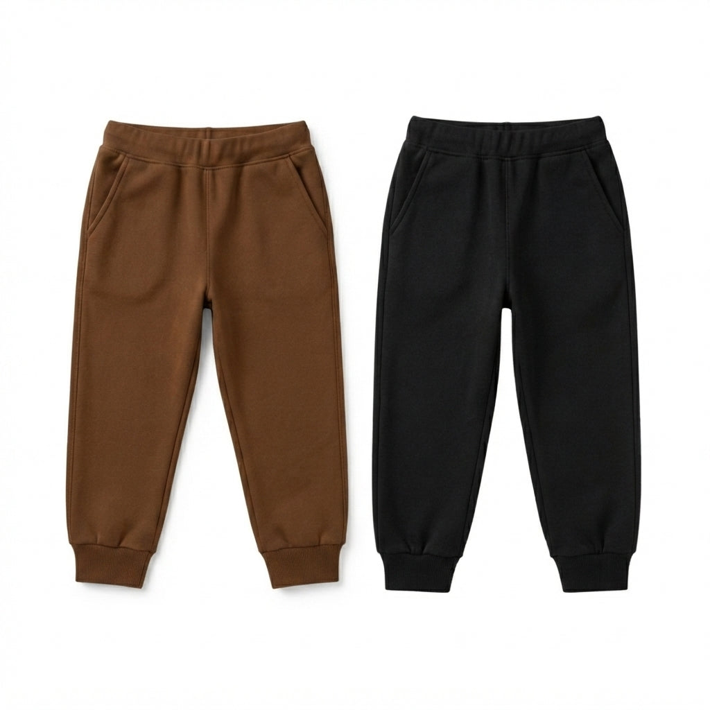 Pack Of 2 Brown - Black Premium Kids Winter Fleece Trousers