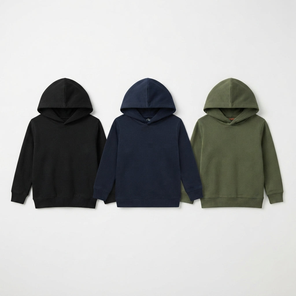 Pack Of 3 Kids Urban Streetwear Plain Winter Fleece Hoodies CC3