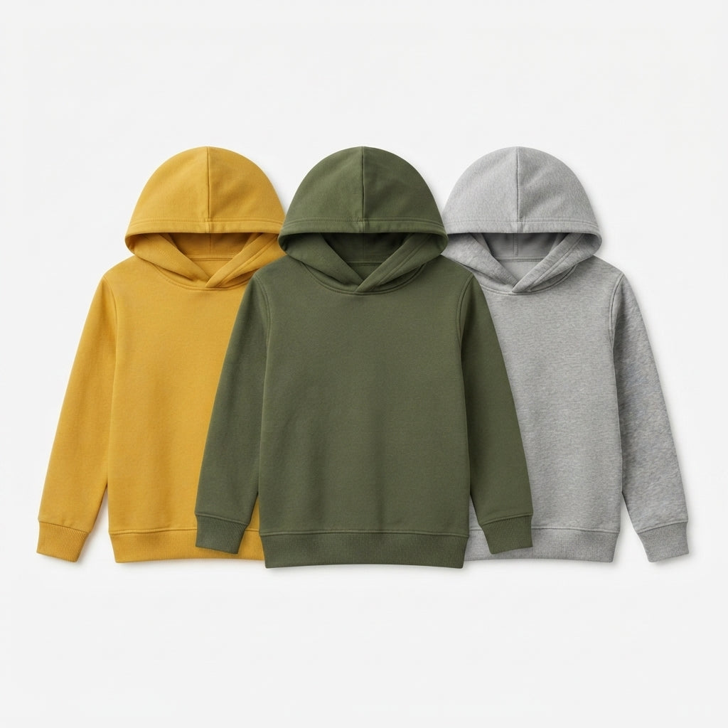 Pack Of 3 Kids Urban Streetwear Plain Winter Fleece Hoodies CC2