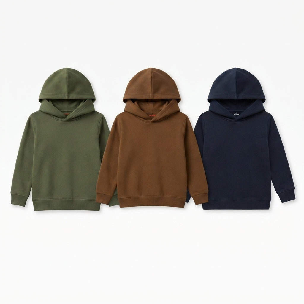 Pack Of 3 Kids Urban Streetwear Plain Winter Fleece Hoodies CC8