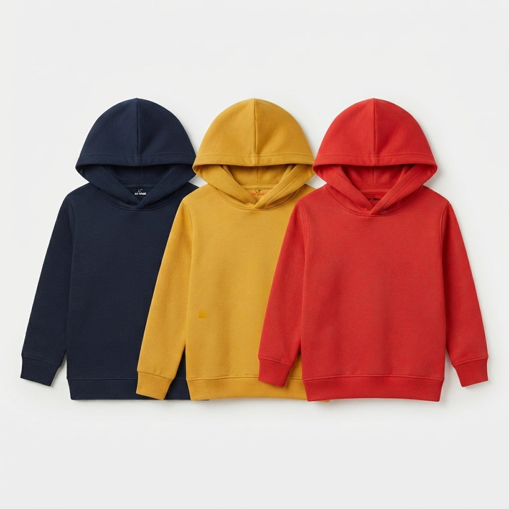 Pack Of 3 Kids Urban Streetwear Plain Winter Fleece Hoodies CC7
